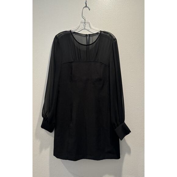 Maeve By Anthropologie Size 12 Sheer Long Sleeve Black Fitted Mini Dress Glam - Picture 1 of 9